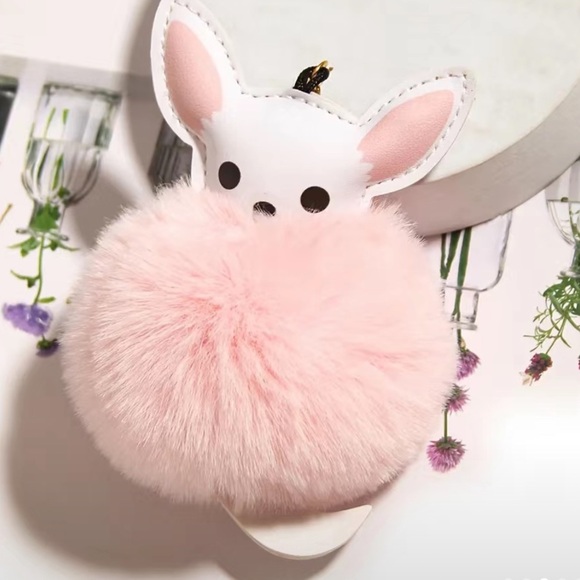 Cute Teacup Chihuahua Puppy Plush 
Women Puff Ball Keychain - Picture 3 of 4